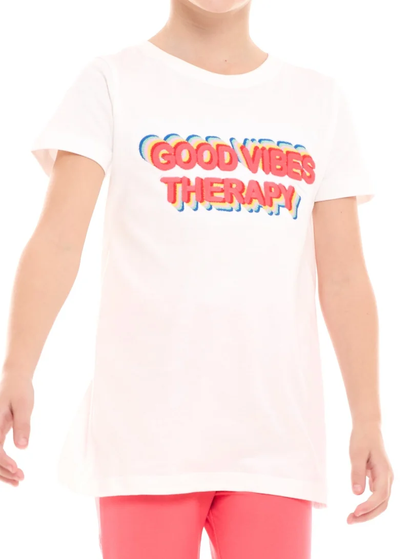 Victor And Jane  Girls’ 2-Piece Outfit Set - (2-8 Years)Tee & Flared Legging - Offwhite & Coral for Women | Best Price UAE