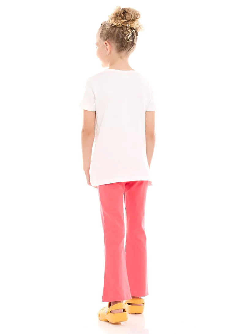Victor And Jane  Girls’ 2-Piece Outfit Set - (2-8 Years)Tee & Flared Legging - Offwhite & Coral for Women | Best Price UAE