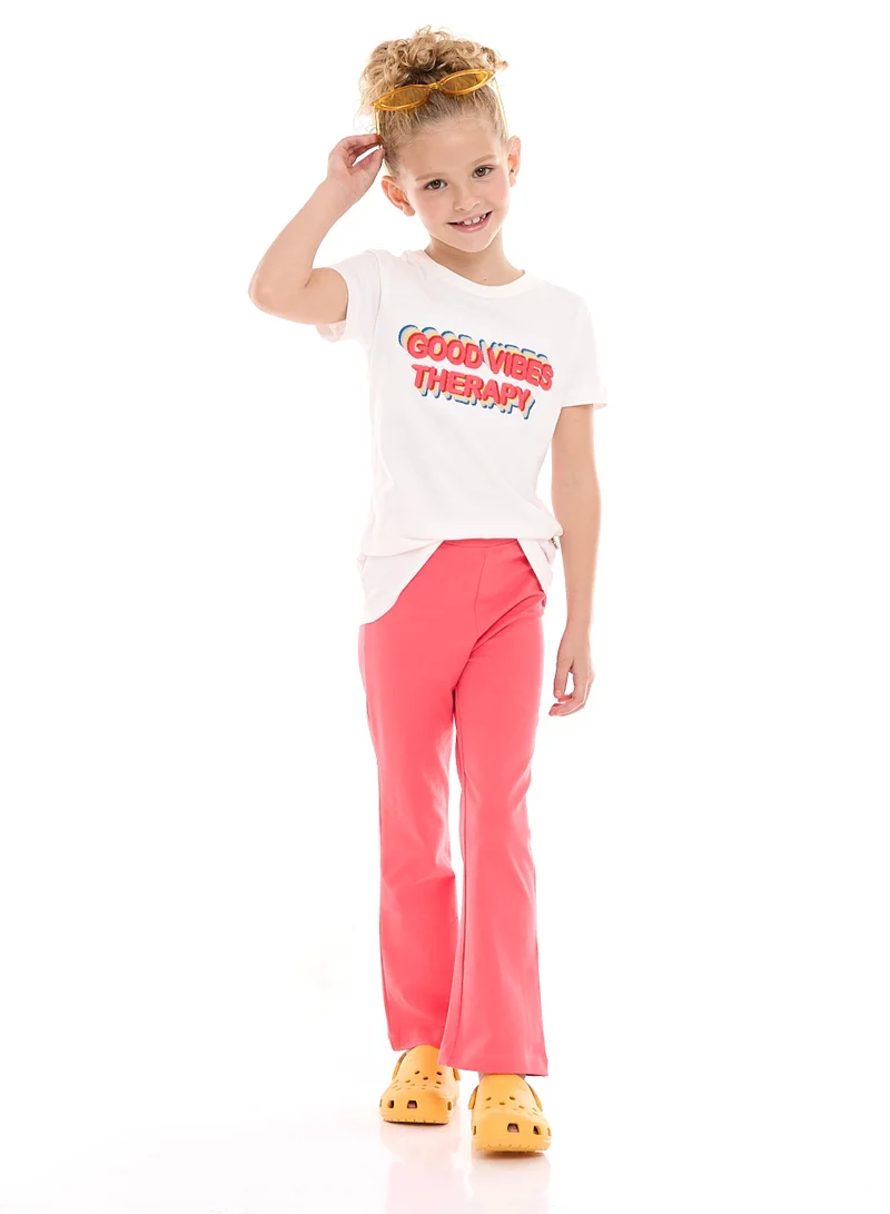 Victor And Jane  Girls’ 2-Piece Outfit Set - (2-8 Years)Tee & Flared Legging - Offwhite & Coral for Women | Best Price UAE