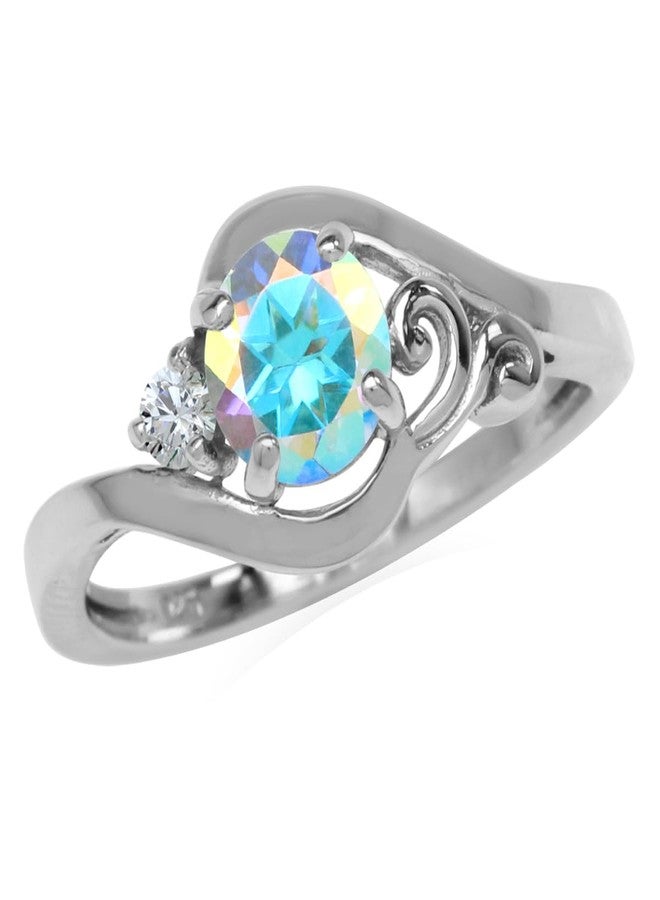 Silvershake Genuine Mercury Mist Aurora Borealis (AB) Topaz 925 Sterling Silver Engagement Promise Gemstone Ring for Women Size 6.5 - Image 1