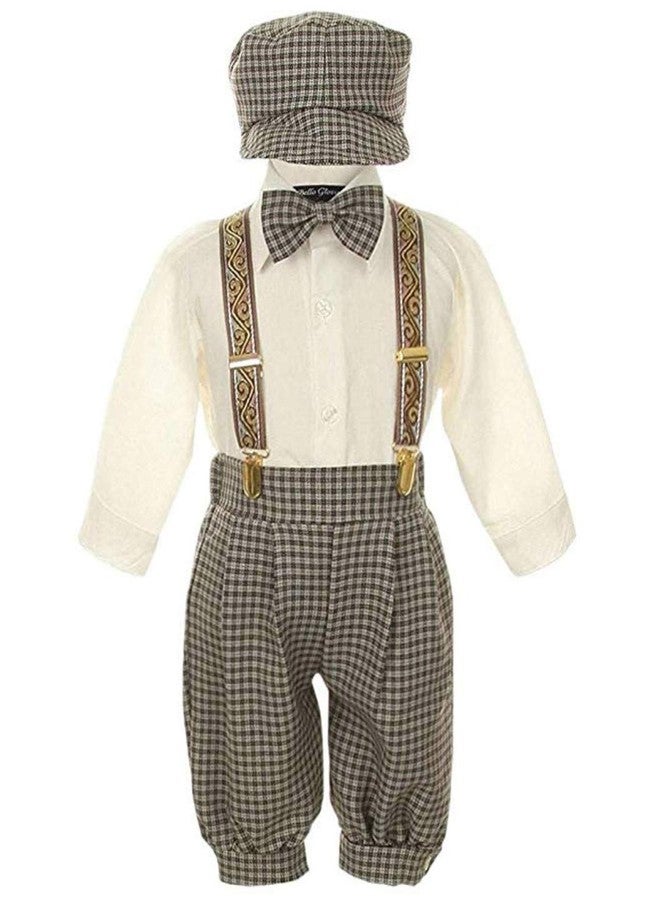 SK Vintage Dress Suit-Bowtie,Suspenders,Knickers Outfit Set for Boys-Toddler, Houndstooth-Beige/Ivory-3T