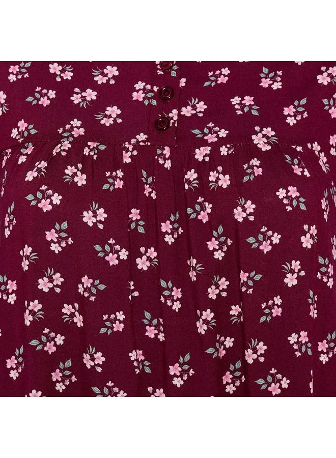 Splash FAV Midi Night Dress Short Sleeves Floral Print Viscose