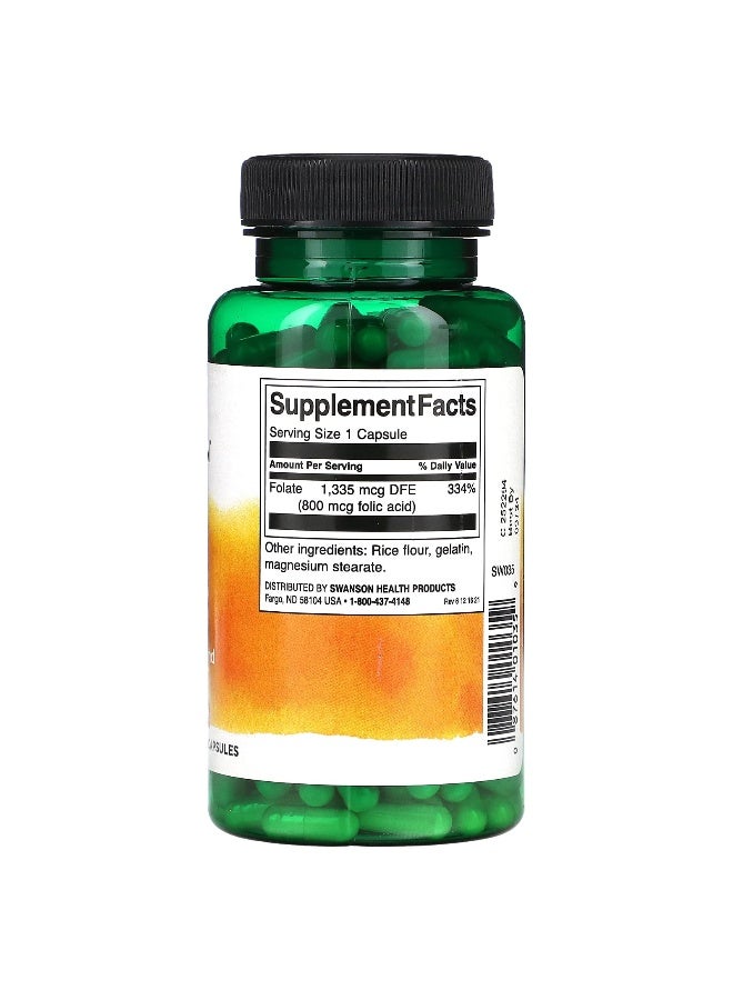 Swanson, Folic Acid, 800 mcg, 250 Capsules (Packaging may vary) - Image 2