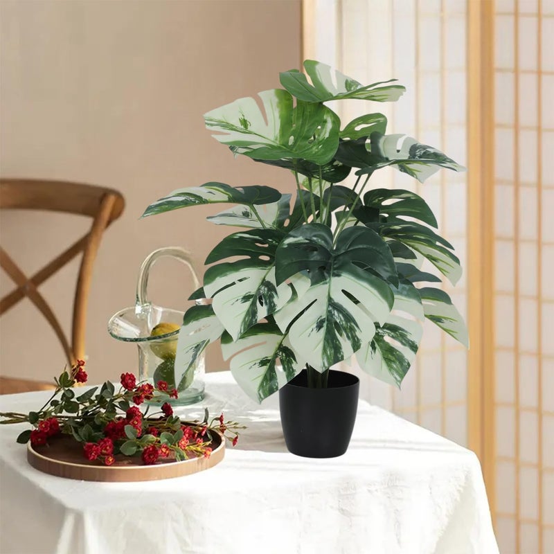 Home Bloom Artificial PVC Dieffenbachia Big Leaves Plants for Indoor Outdoor with Pot MonsteraWhite - Image 1