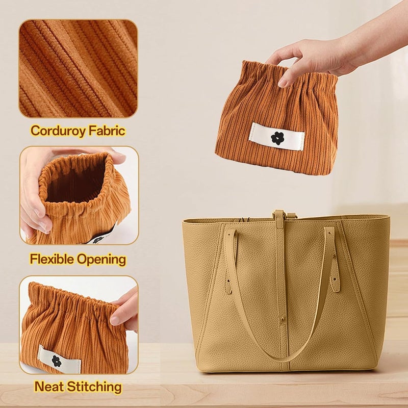 OffyBird 4 Pcs Corduroy Coin Pouch and Lipstick Bag Mini Makeup Organizer for Women Girls Jewelry Storage Travel Bag Elastic Squeeze Open Pouch for Hair Ties Small Makeup Case Multicolor - Image 4