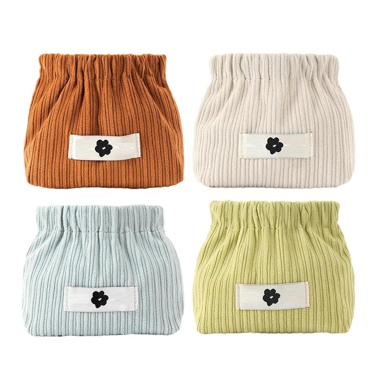 OffyBird 4 Pcs Corduroy Coin Pouch and Lipstick Bag Mini Makeup Organizer for Women Girls Jewelry Storage Travel Bag Elastic Squeeze Open Pouch for Hair Ties Small Makeup Case Multicolor - Image 1