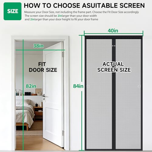 HOFUDON Upgraded Magnetic Screen Door Mesh, Full Strip Magnets, Heavy Duty Fiberglass Mesh, Door Screen Magnetic Closure for Single Door Size 38 x 82 Inch, Screen Door Size 40 x 84 Inch Black - Image 2