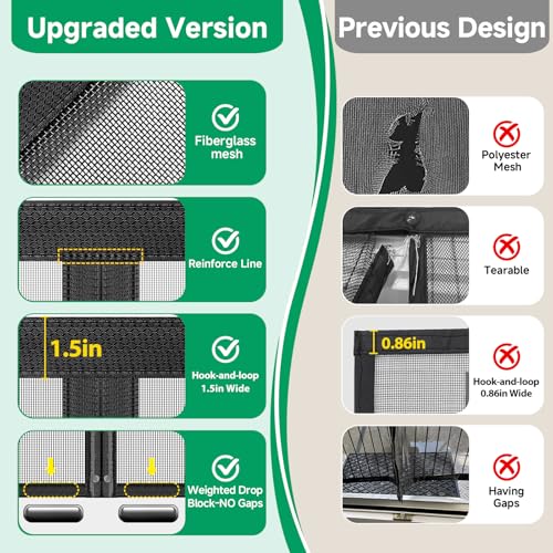 HOFUDON Upgraded Magnetic Screen Door Mesh, Full Strip Magnets, Heavy Duty Fiberglass Mesh, Door Screen Magnetic Closure for Single Door Size 38 x 82 Inch, Screen Door Size 40 x 84 Inch Black - Image 4