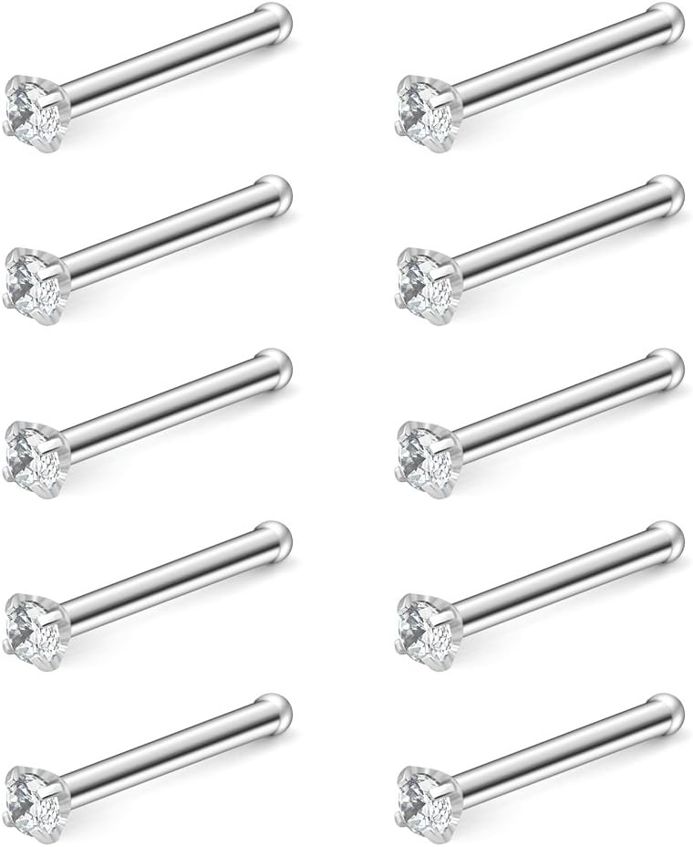 Ruifan 10-25PCS 18G Surgical Steel Mix Color Diamond CZ Nose Stud Rings Bone Pin Piercing Jewelry 1.5mm 2mm 2.5mm 3mm - Image 1