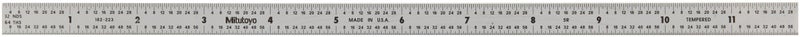 Mitutoyo 182-223, Steel Rule, 12" (5R), (1/32, 1/64, 1/10, 1/100"), 1/64" Thick X 1/2" Wide, Satin Chrome Finish Tempered Stainless Steel - Image 1