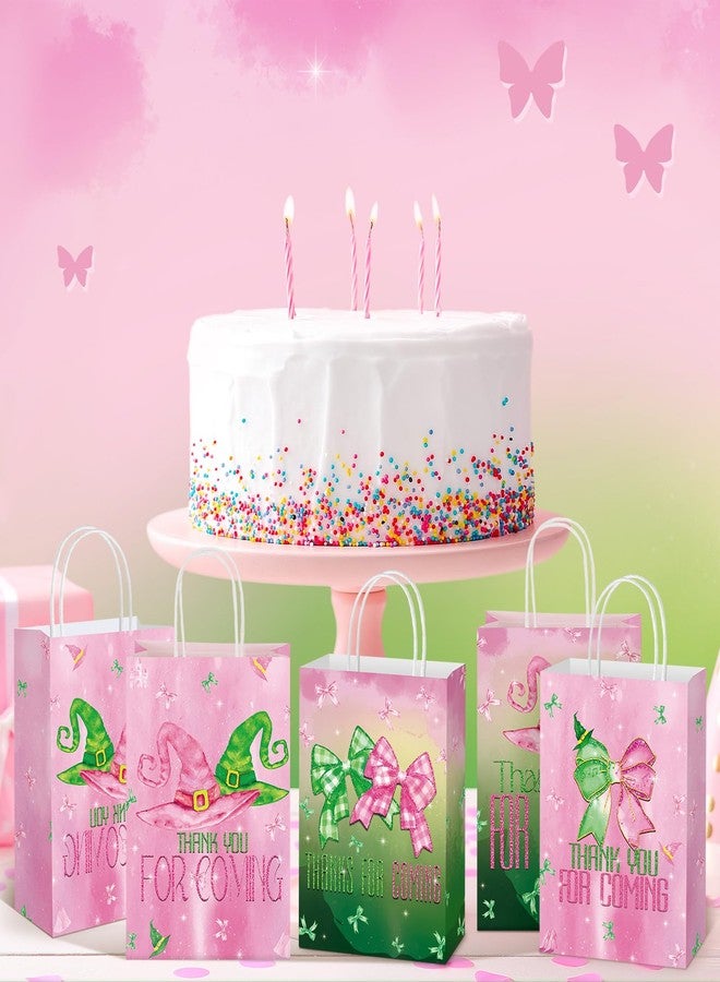 Epakh 24 Pcs Witch Party Favor Bags Pink and Green Paper Goodie Treat Gift Bags with Handle Thank You for Coming Witch Hat Bow Gifts Packing for Woman Princess Birthday Holiday Party Supplies - Image 2