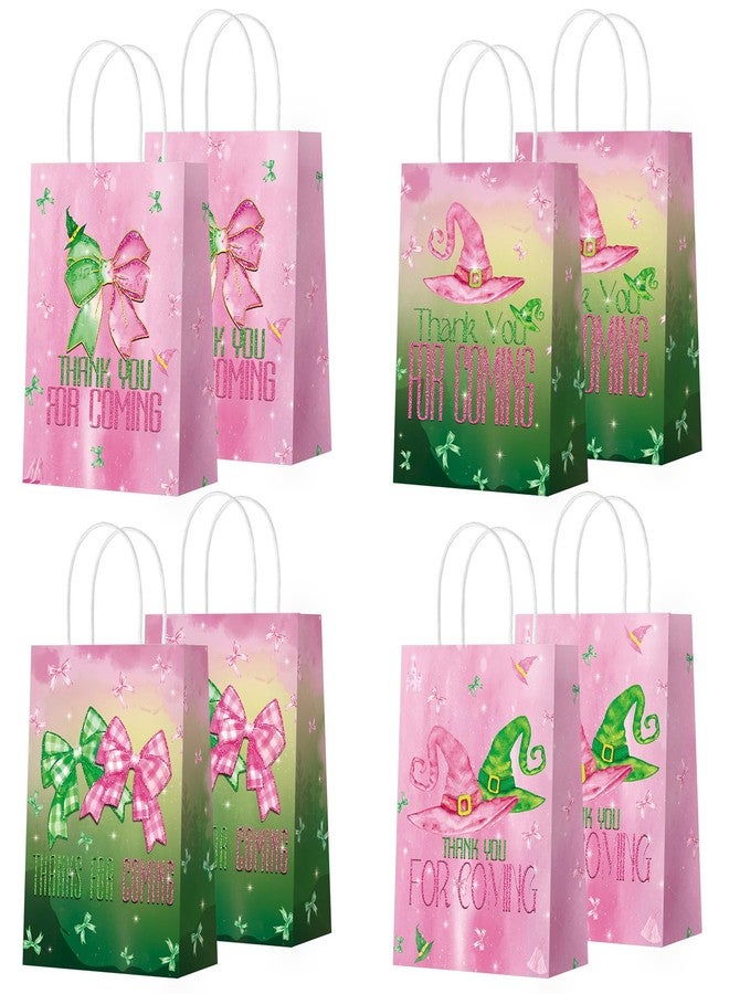 Epakh 24 Pcs Witch Party Favor Bags Pink and Green Paper Goodie Treat Gift Bags with Handle Thank You for Coming Witch Hat Bow Gifts Packing for Woman Princess Birthday Holiday Party Supplies - Image 1