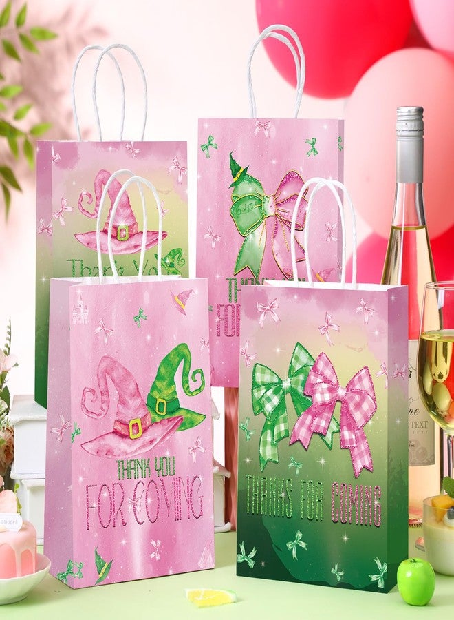 Epakh 24 Pcs Witch Party Favor Bags Pink and Green Paper Goodie Treat Gift Bags with Handle Thank You for Coming Witch Hat Bow Gifts Packing for Woman Princess Birthday Holiday Party Supplies - Image 4