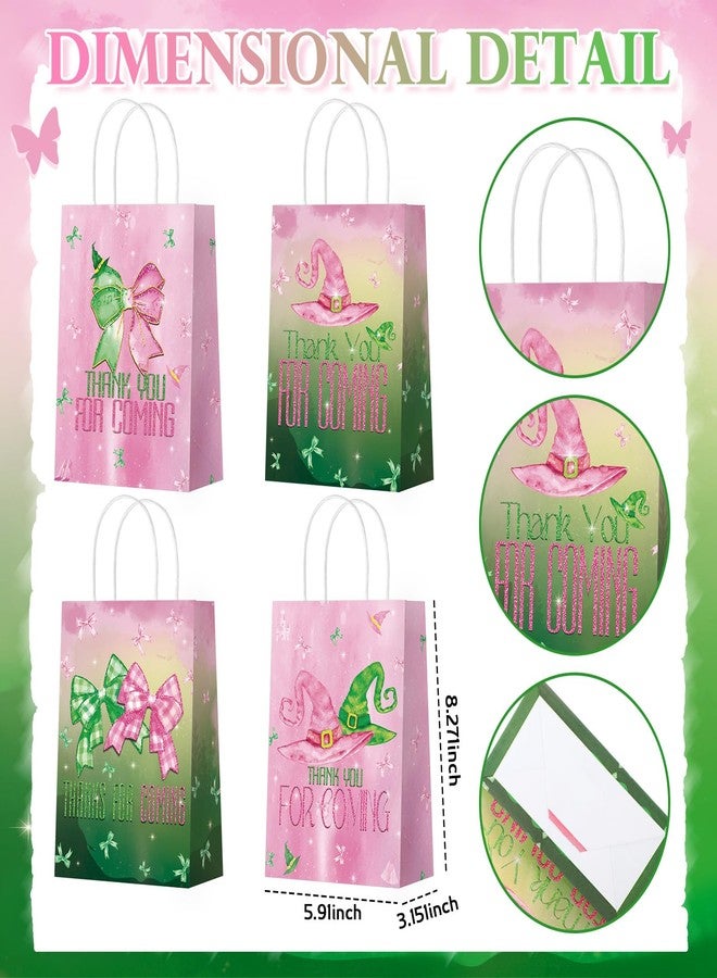 Epakh 24 Pcs Witch Party Favor Bags Pink and Green Paper Goodie Treat Gift Bags with Handle Thank You for Coming Witch Hat Bow Gifts Packing for Woman Princess Birthday Holiday Party Supplies - Image 3