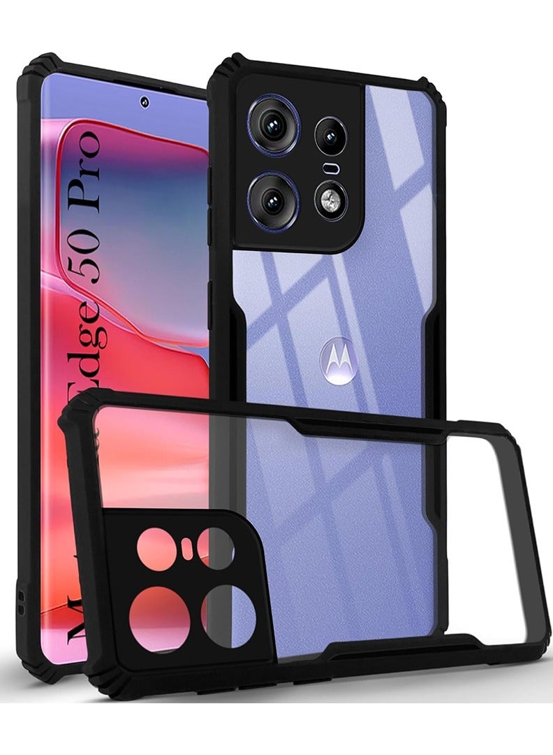 Case Up Case For Motorola Edge 50 Pro Crystal Clear Tactical Back Cover Case With 360 Degree Protection, Shockproof Bumper Protective Phone Cover, Anti-Scratch Hard PC Back (Clear) - Image 1