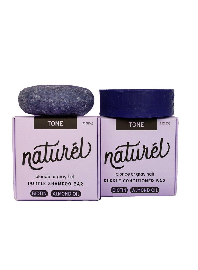 NATURÉL Naturel Toning Purple Shampoo and Conditioner Bar Set with Biotin for Blonde or Grey Hair, Shampoo Bar and Conditioner Bar for Blonde or Grey Hair, Vegan and Cruelty Free, Zero Waste, Made in USA - Image 1