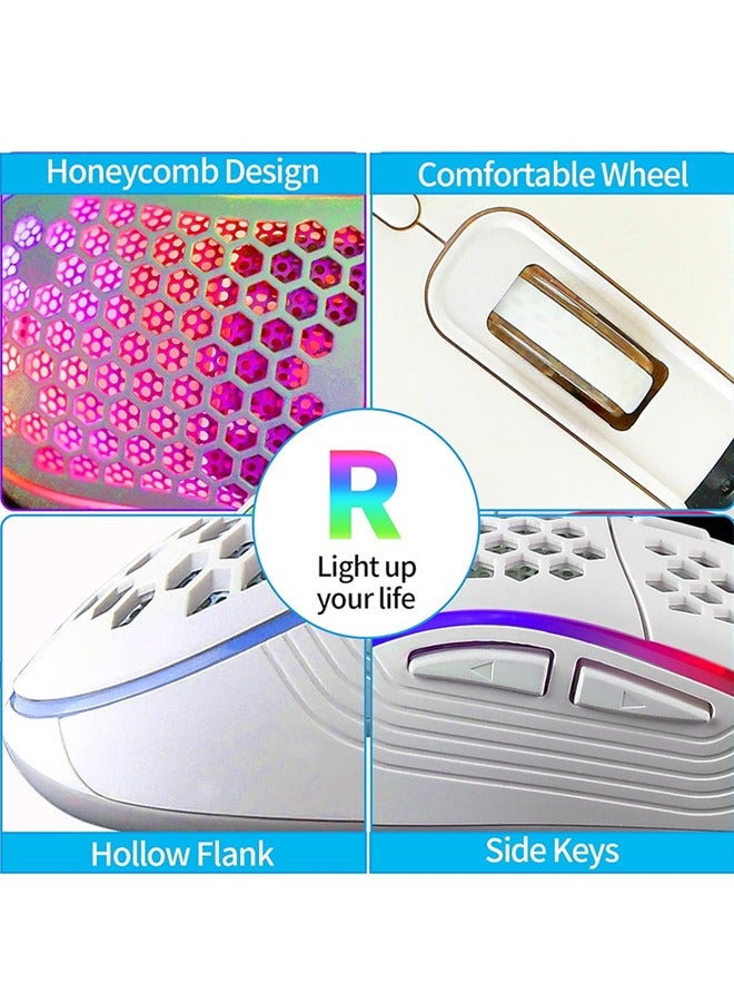 Honeycomb Wired Gaming Mouse, RGB Backlight and 7200 Adjustable DPI, Ergonomic and Lightweight USB Computer Mouse with High Precision Sensor for Windows PC & Laptop Gamers (Ceramic White)  - Image 5