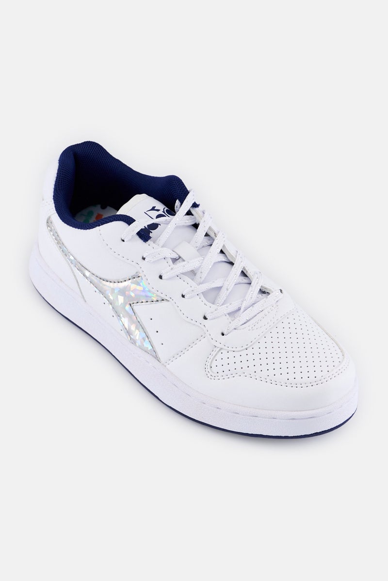 DIADORA أحذية رياضية للبنات في الملعب، بيضاء، مزودة بأربطة - Image 1