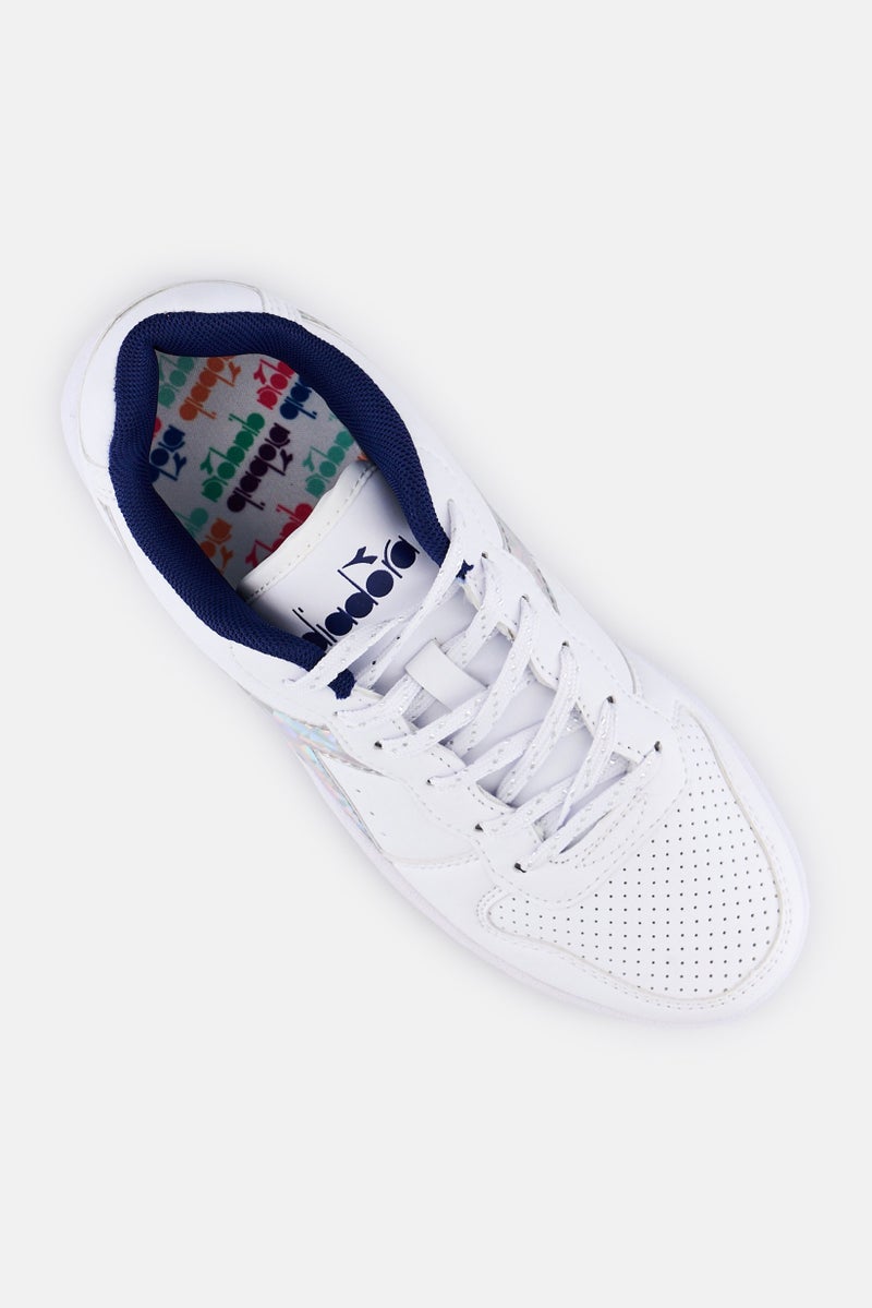 DIADORA أحذية رياضية للبنات في الملعب، بيضاء، مزودة بأربطة - Image 4