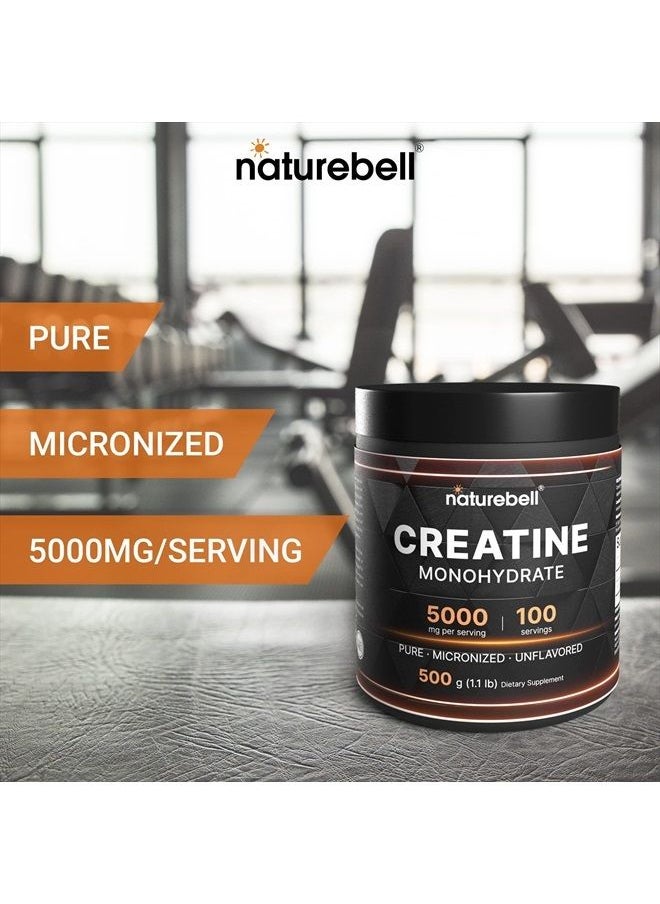 NatureBell - Creatine Monohydrate Powder 500 Grams, 5000mg Per Serving, Pure Unflavored Creatine Powder - Micronized - Pre Workout | Keto | Vegan | Dissolves Easy | Filler Free - 100 Servings (1.1Lb) - Image 1