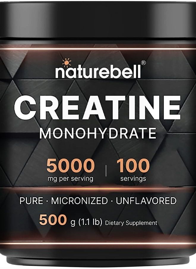 NatureBell - Creatine Monohydrate Powder 500 Grams, 5000mg Per Serving, Pure Unflavored Creatine Powder - Micronized - Pre Workout | Keto | Vegan | Dissolves Easy | Filler Free - 100 Servings (1.1Lb) - Image 1