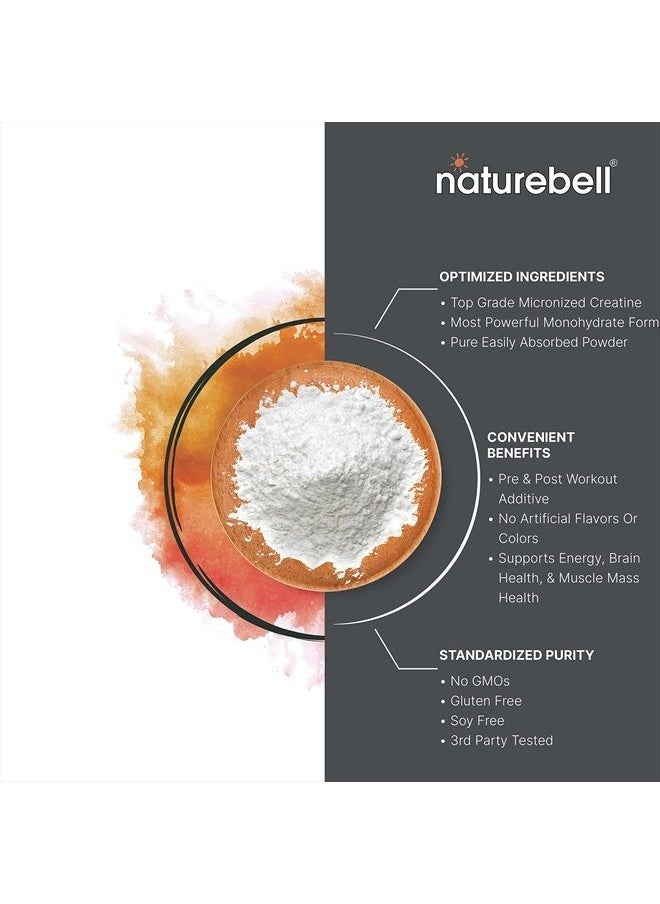 NatureBell - Creatine Monohydrate Powder 500 Grams, 5000mg Per Serving, Pure Unflavored Creatine Powder - Micronized - Pre Workout | Keto | Vegan | Dissolves Easy | Filler Free - 100 Servings (1.1Lb) - Image 1