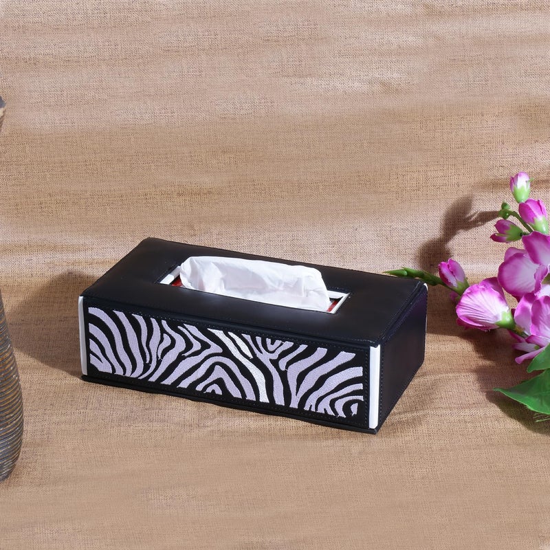 RICHTER Leatherette Black Stripes Tissue Box Holder/Cover - Image 1
