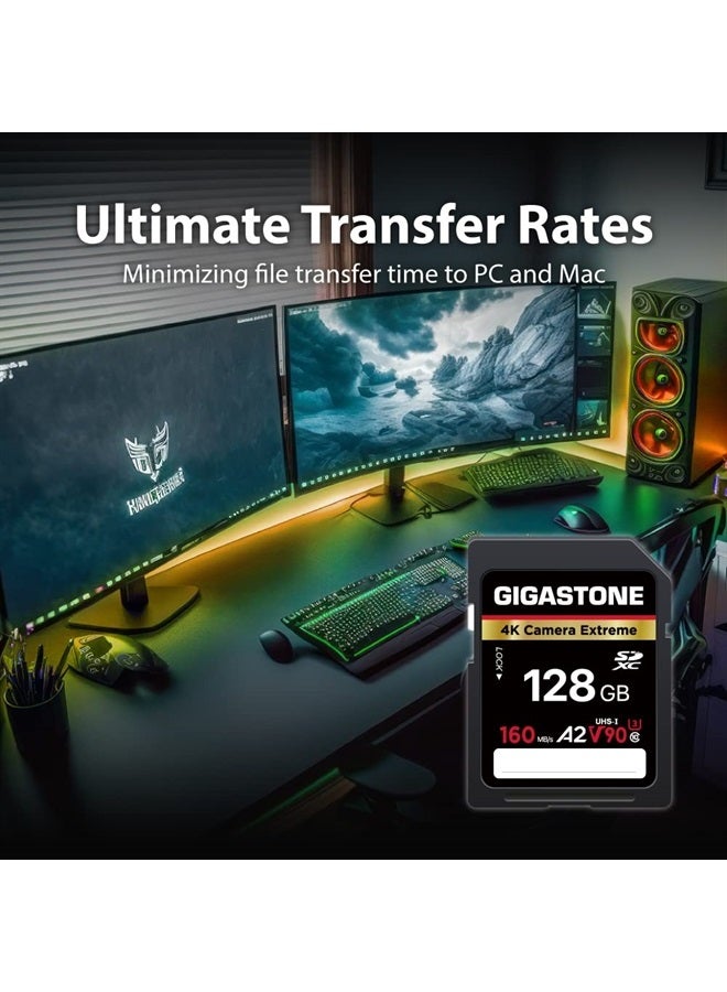 Gigastone 128GB SD Card, Camera Extreme, A2 V90 U3 SDXC Memory Card High Speed UHD Video Compatible with Canon Nikon Sony Panasonic Digital Camera, with 1 Mini case - Image 4