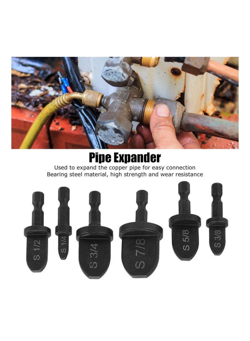 SYOSI Air Conditioner Pipe Expanding Drill Bit Set, (6Pcs, Hexagonal Shank) Bearing Steel Swaging Tool Portable Copper Tubing Flaring Drill Bit Multi-Size Copper Pipe Expander Set for HVAC Air Conditioner - Image 5