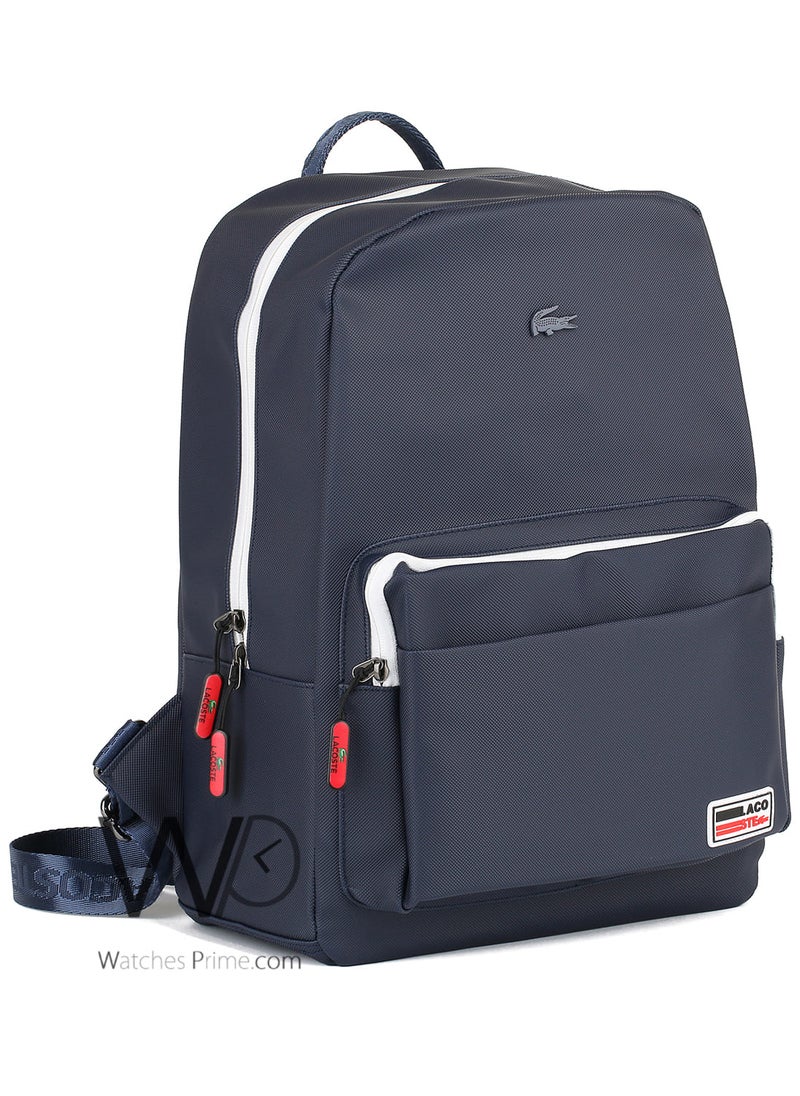 LACOSTE Lacoste Design Backpack Navy Blue Fiber Men Laptop Bag  - Image 4