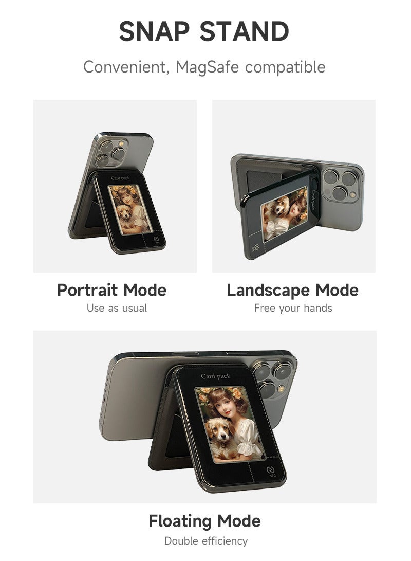 E-Ink Screen Magnetic Card Holder Stand – DIY Projection Magnetic Leather Card Wallet & Multifunctional Portable Phone Stand - Image 4