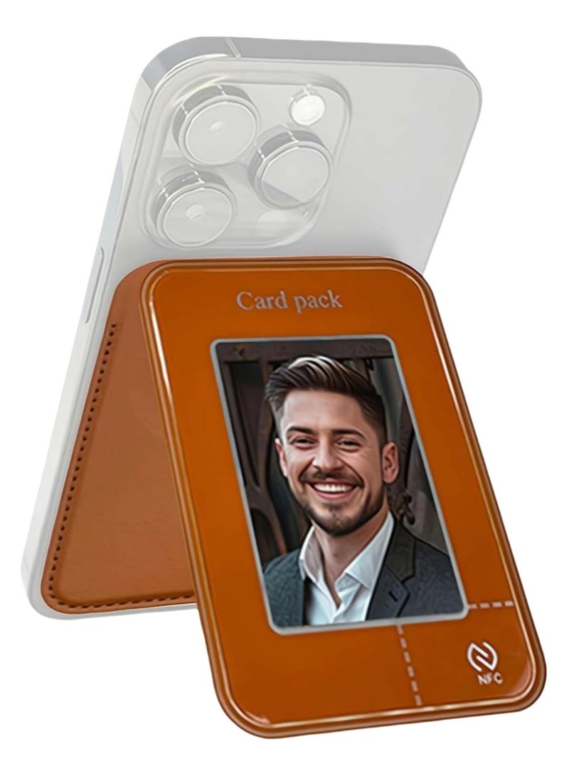 E-Ink Screen Magnetic Card Holder Stand – DIY Projection Magnetic Leather Card Wallet & Multifunctional Portable Phone Stand - Image 1