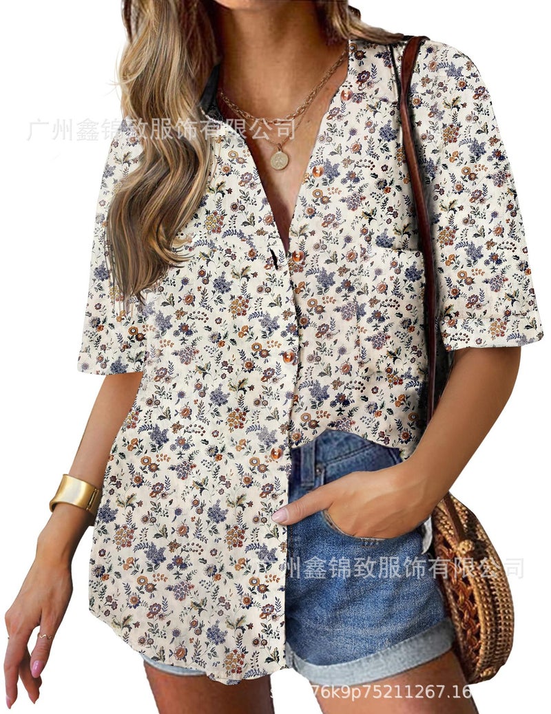 2025 Women'S Linen Shirt Cotton Buttoned Shirt Short Sleeve Loose Collared Casual Work Shirt - Image 1