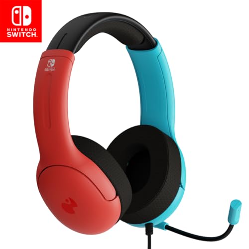PDP Gaming LVL40 Airlite Stereo Headset for Nintendo Switch/Lite/OLED - Wired Power Noise Cancelling Microphone, Lightweight Soft Comfort On Ear Headphones (Mario Neon - Red & Blue) - Image 1