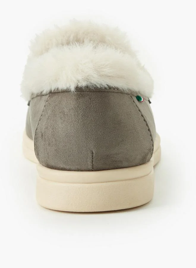 Renzo Ruganni GREY Women Faux Fur Slip-On Loafers for Women | Best Price UAE