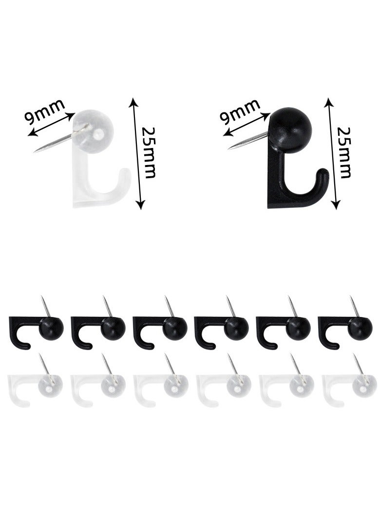 Push Pin Hooks, Plastic Heads Cork Board Hooks Decorative Thumb Tacks Hook for Photo Wall, Bulletin Board, Home Wall, Home Office School Supplies (Black and Clear) - Image 2
