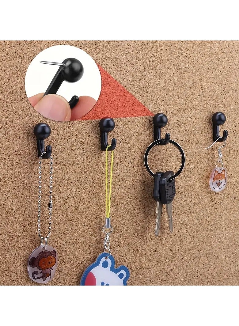 Push Pin Hooks, Plastic Heads Cork Board Hooks Decorative Thumb Tacks Hook for Photo Wall, Bulletin Board, Home Wall, Home Office School Supplies (Black and Clear) - Image 3
