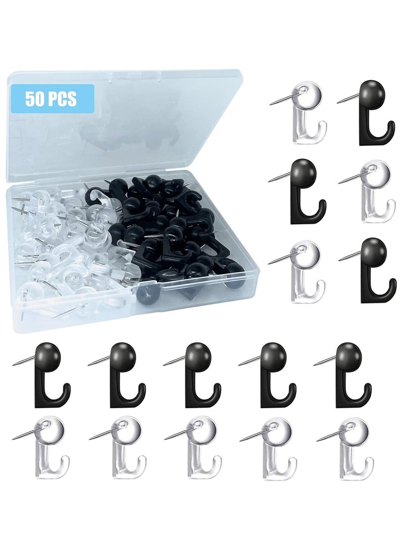 Push Pin Hooks, Plastic Heads Cork Board Hooks Decorative Thumb Tacks Hook for Photo Wall, Bulletin Board, Home Wall, Home Office School Supplies (Black and Clear) - Image 1
