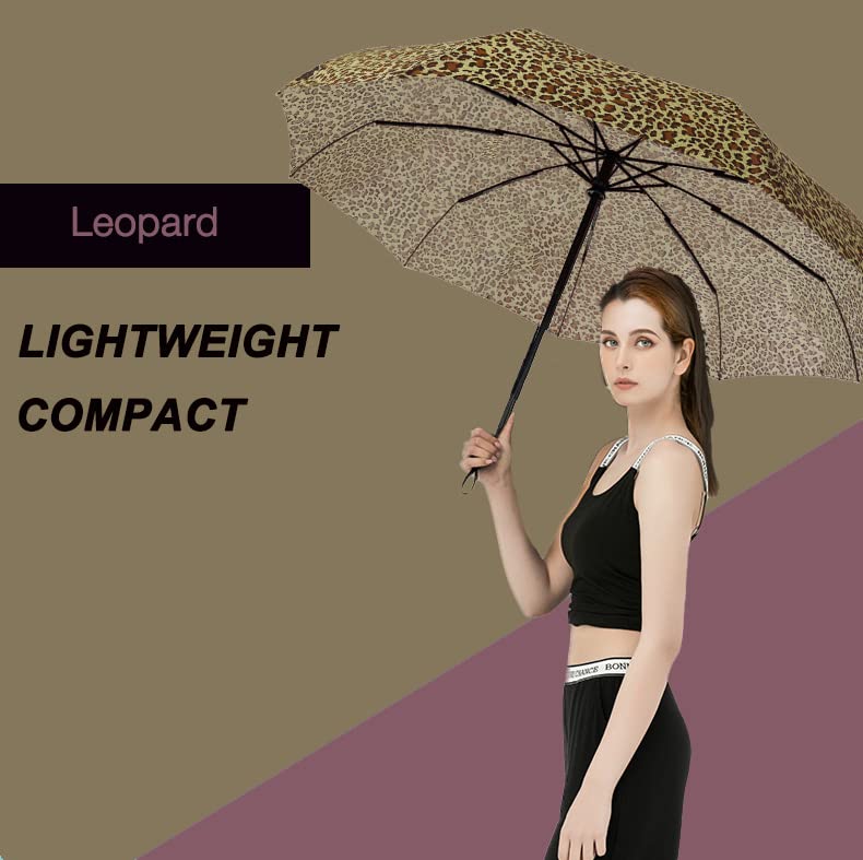 SIEPASA Windproof Travel Compact Umbrella-Automatic Umbrellas for Rain-Compact Folding Umbrella, Travel Umbrella Small Portable Windproof Umbrellas for Men Women Teenage. (New Leopard Print) - Image 2