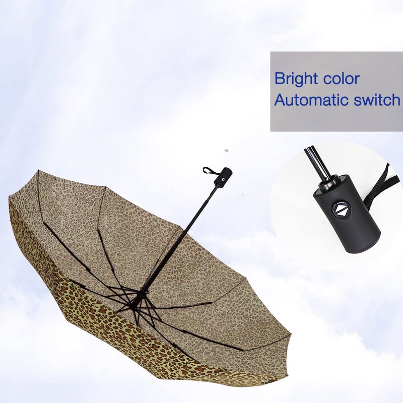 SIEPASA Windproof Travel Compact Umbrella-Automatic Umbrellas for Rain-Compact Folding Umbrella, Travel Umbrella Small Portable Windproof Umbrellas for Men Women Teenage. (New Leopard Print) - Image 4