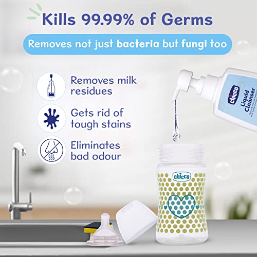 Chicco Liquid Cleanser 500ml I 100% Food Grade & Natural Ingredients I Kills 99.99% germs I Effective cleaning of baby Bottles, Nipples, Accessories and Toys I Baby Safe & Dermatologically Tested - Image 4