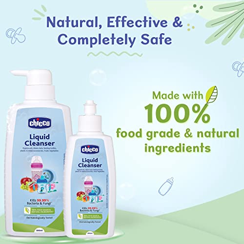 Chicco Liquid Cleanser 500ml I 100% Food Grade & Natural Ingredients I Kills 99.99% germs I Effective cleaning of baby Bottles, Nipples, Accessories and Toys I Baby Safe & Dermatologically Tested - Image 3