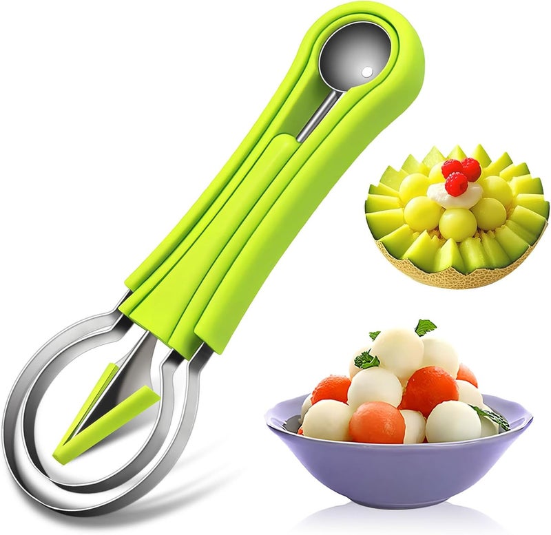 Suuker Melon Baller Scoop Set,4 In 1 fruit cutters shapes, watermelon scooper fruit scooper and baller, fruit carving tools（Green） - Image 1