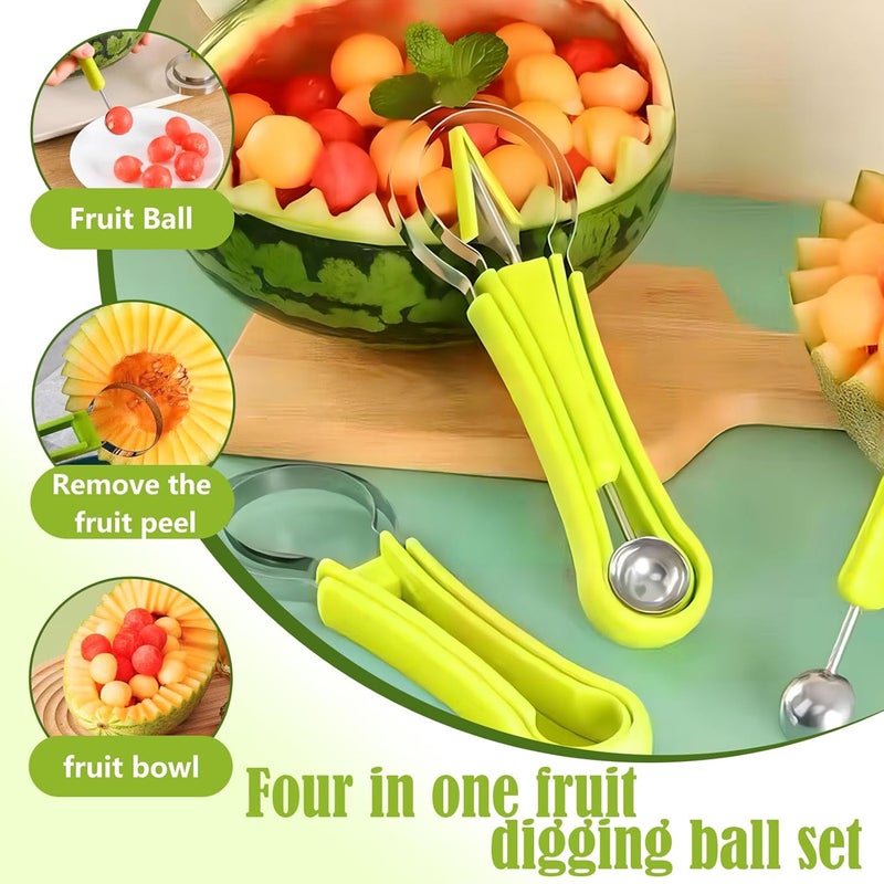 Suuker Melon Baller Scoop Set,4 In 1 fruit cutters shapes, watermelon scooper fruit scooper and baller, fruit carving tools（Green） - Image 3