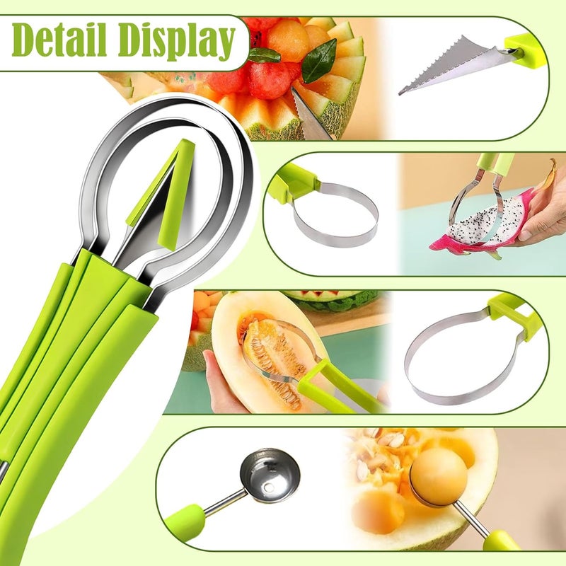 Suuker Melon Baller Scoop Set,4 In 1 fruit cutters shapes, watermelon scooper fruit scooper and baller, fruit carving tools（Green） - Image 4