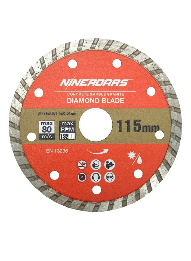 NINEROARS 4.5 inch 115mm Turbo Diamond Blade for Angle Grinder ， for Cutting Cement, Pavers, Concrete with Rebar, Natural Stone and More, with 7/8 Inch Arbor with 5/8 Inch Reducer Ring - Image 1