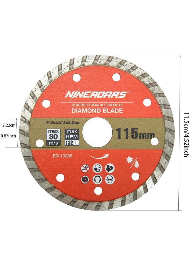 NINEROARS 4.5 inch 115mm Turbo Diamond Blade for Angle Grinder ， for Cutting Cement, Pavers, Concrete with Rebar, Natural Stone and More, with 7/8 Inch Arbor with 5/8 Inch Reducer Ring - Image 2