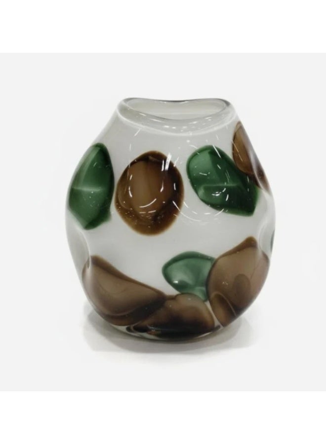 AKDC White Glass Vase with Green & Brown Artistic Accents – Designer Decorative Piece – 21×20 cm - Image 2