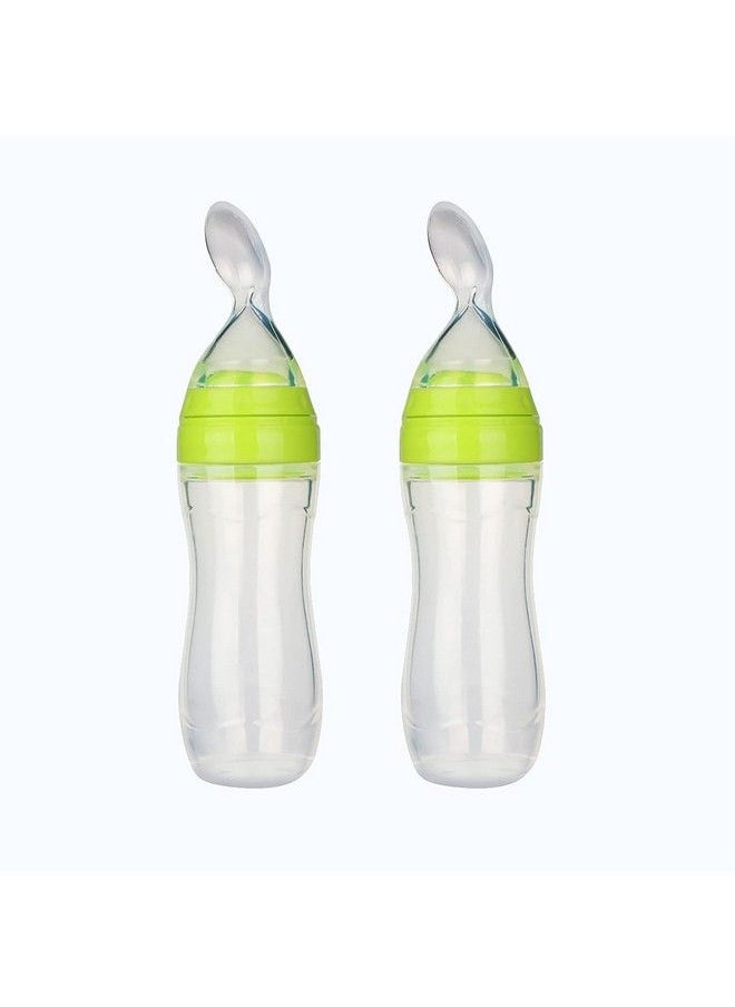 Safe-O-Kid 2 Easy Squeezy Silicone Food Feeder Feeder Spoon (Soft Tip) Bottle Green 90Ml Pack Of 2  - Image 2