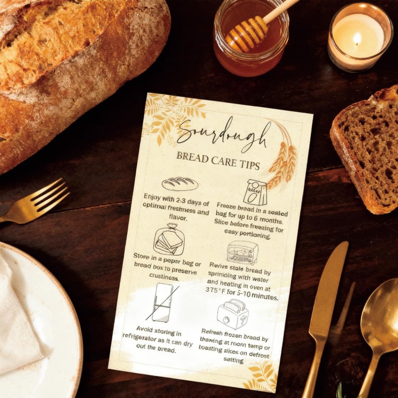 FENGHERUIA 100 Pack Sourdough Bread Care Instruction Cards 2x3.5 Inch StorageTips Cards Bakery Starter Client Packaging Cards Dessert Cake Baking Supplies - Image 5